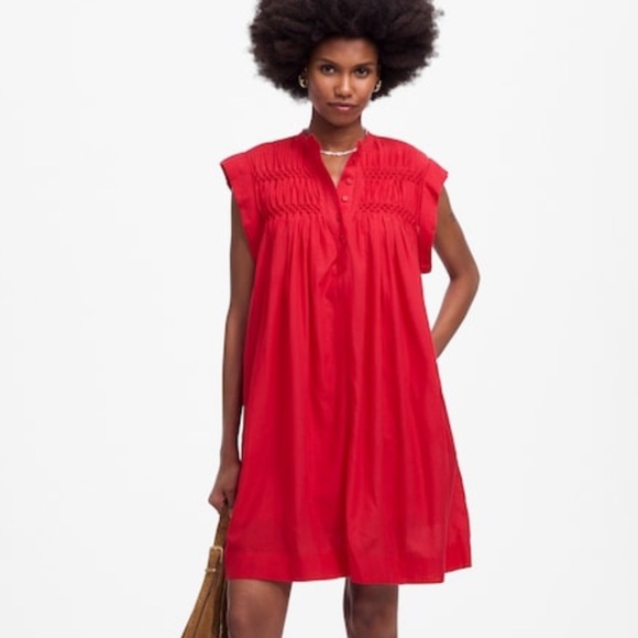 Madewell watermelon Embroidered Pleated Mini Dress